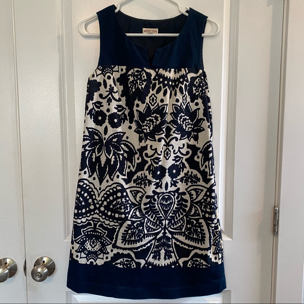 Navy blue print sheath dress